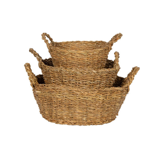 Low Round Seagrass Trays w/ Handles