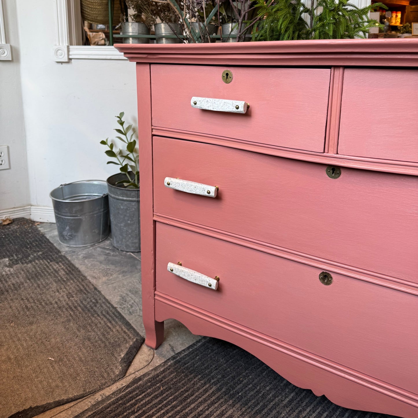 Vintage Dresser Chalk Painted - Scandinavian Pink w/ Marble Pulls