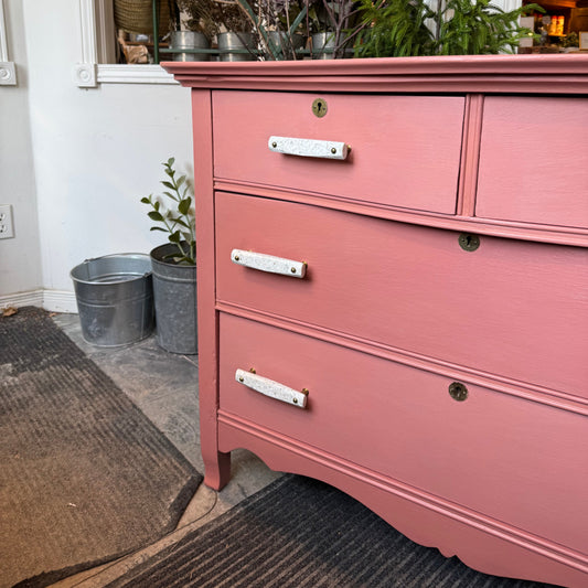 Vintage Dresser Chalk Painted - Scandinavian Pink w/ Marble Pulls