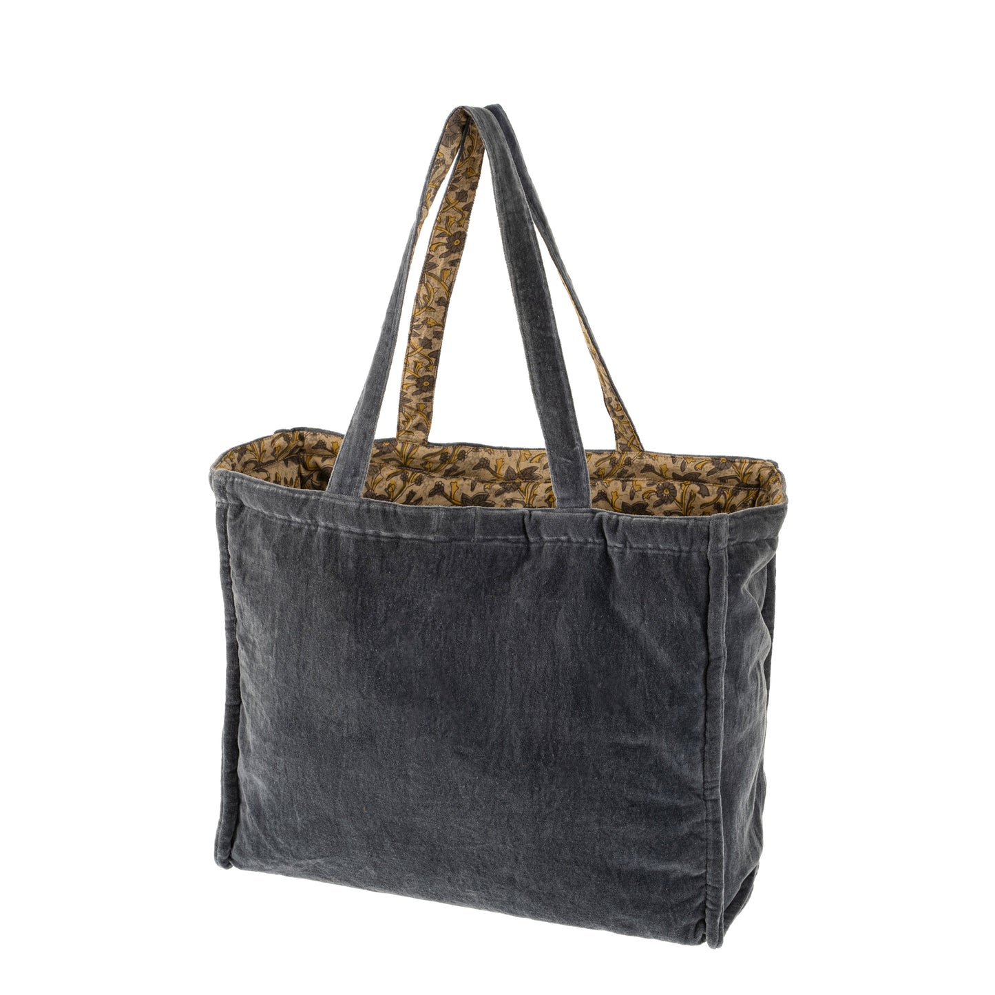 Block Print Velvet Reversible Tote, Blue Graphite
