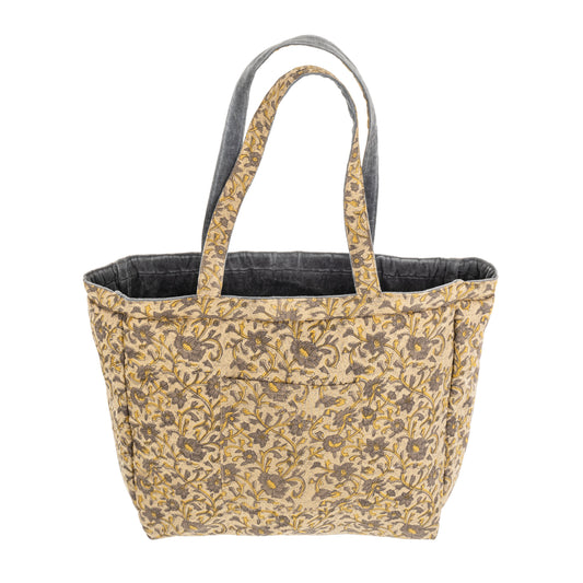 Block Print Velvet Reversible Tote, Blue Graphite