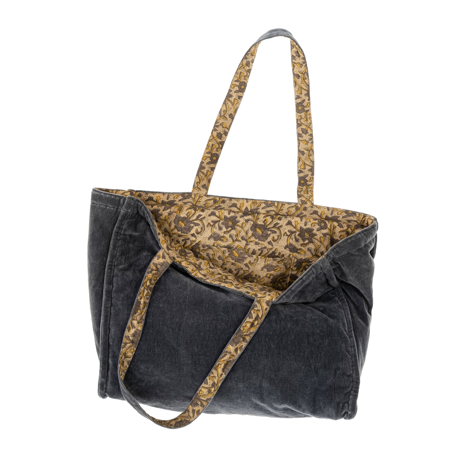 Block Print Velvet Reversible Tote, Blue Graphite
