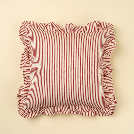 Red Ticking Ruffle Pillow - 20x20
