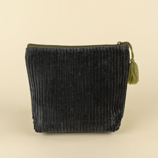 Medium Two-Tone Velvet Pouch - Navy&Green