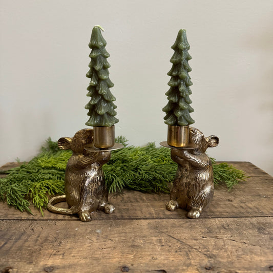 Mouse Taper Holder, Antique Gold Finish