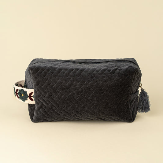 Large Rosette Velvet Pouch - Navy