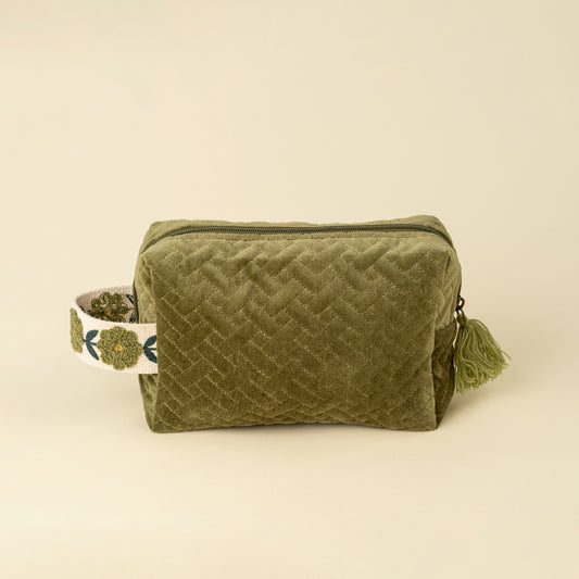 Medium Rosette Velvet Pouch - Green