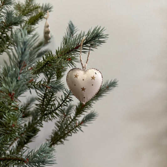 Mini Heart Ornament - White/Gold