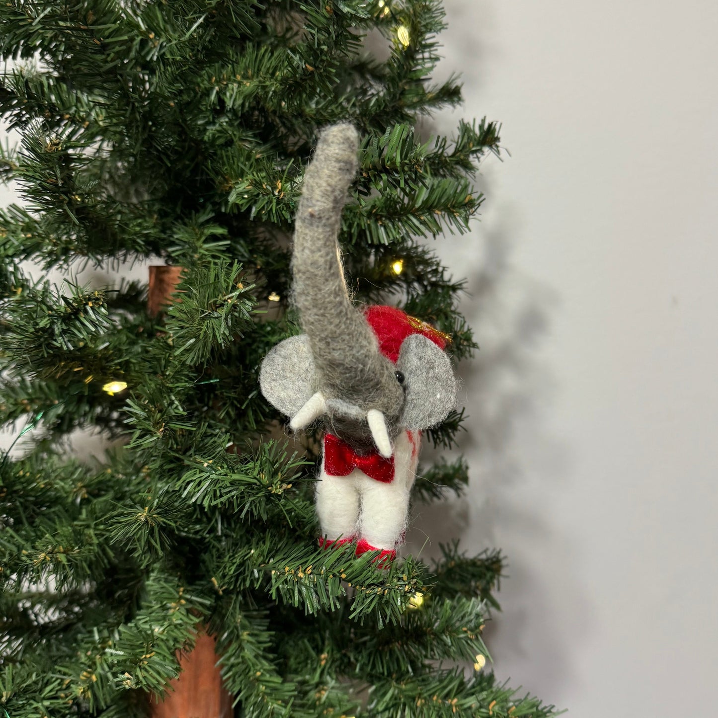 Wool Elephant w/ Present Ornament
