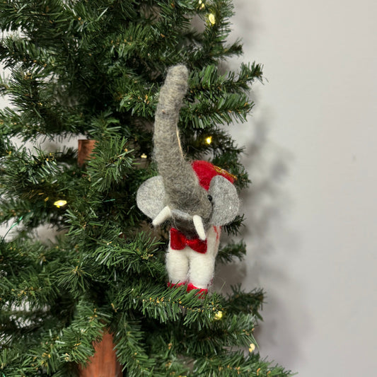 Wool Elephant w/ Present Ornament