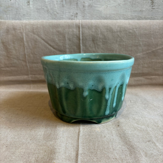 Vintage Pottery Planter - Green + Blue