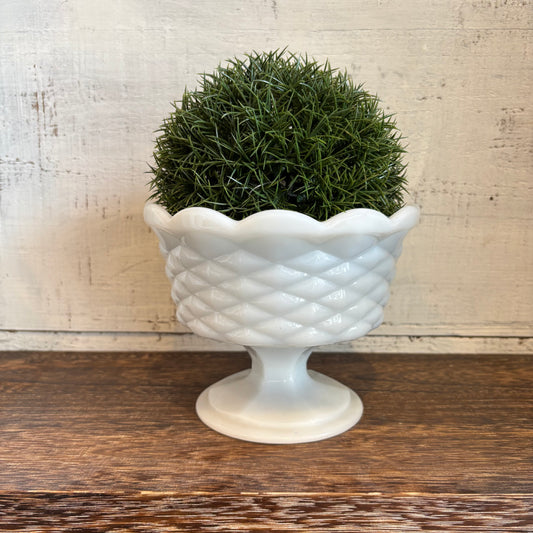 Vintage Milk Glass Footed Bowl -Scalloped/Diamond