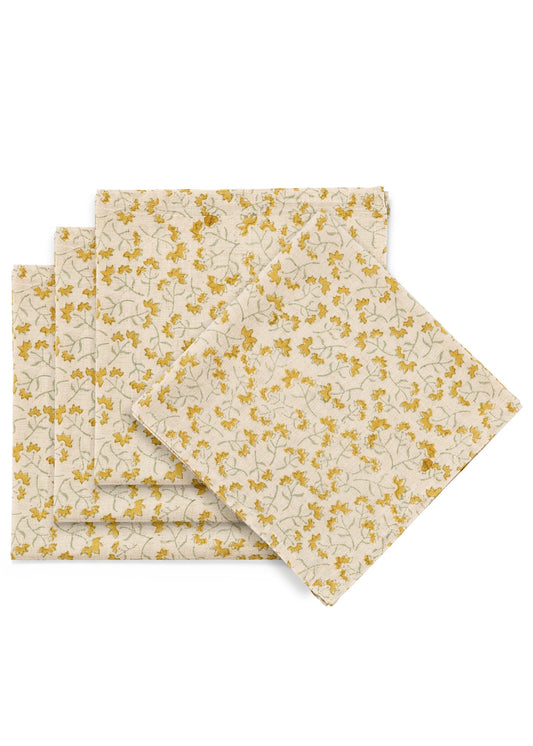 Cotton Block Print Napkin - Yellow Floral