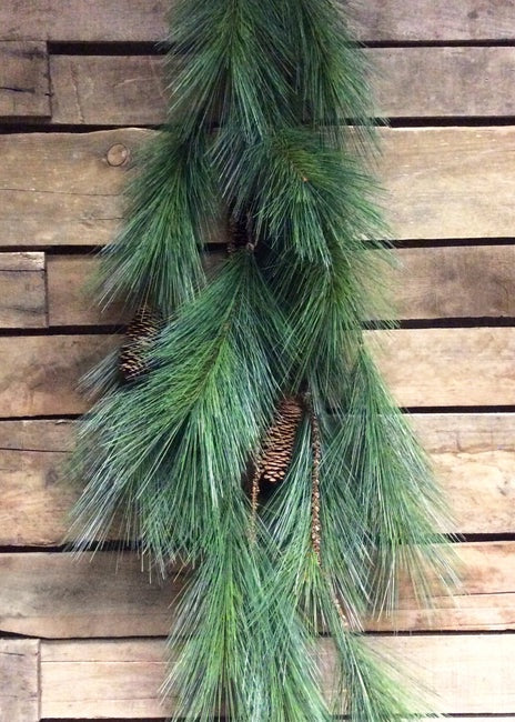 Long Needle Faux Pine Garland w/ Pinecones