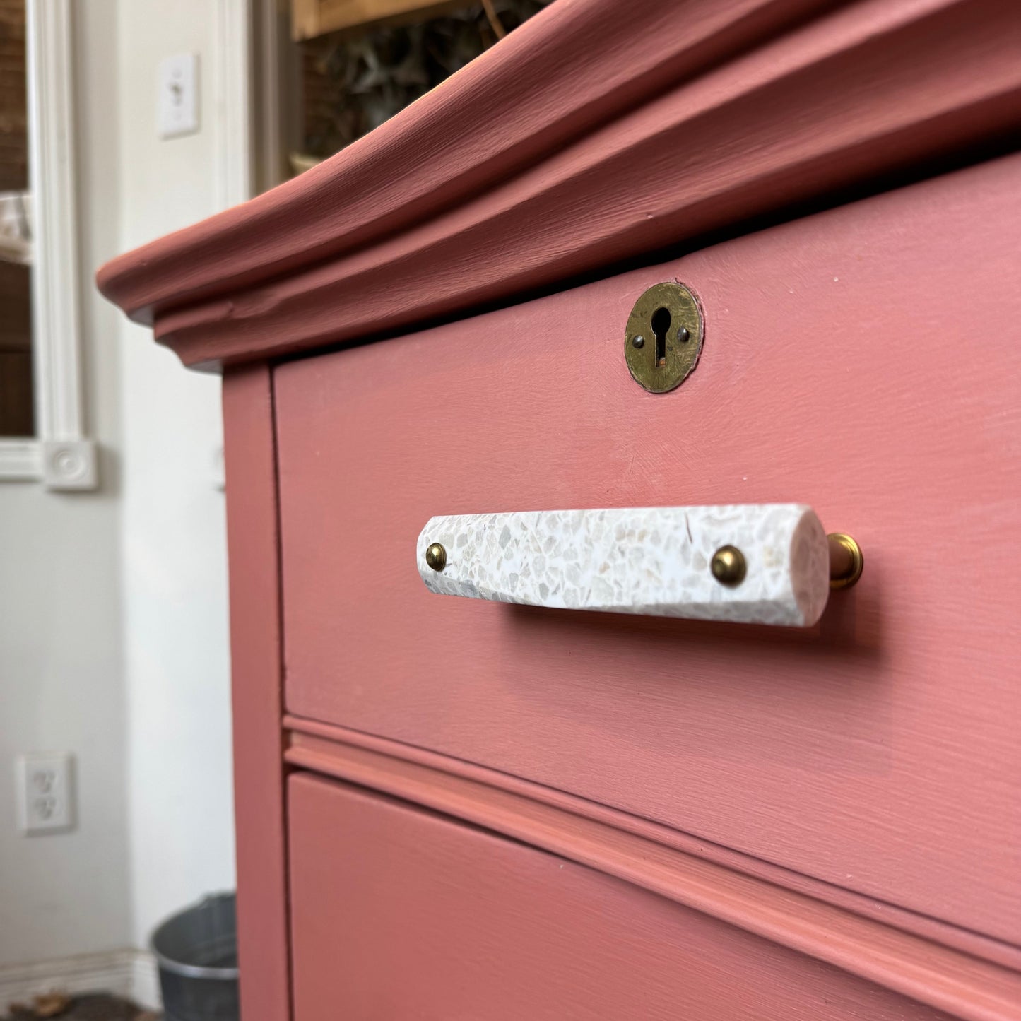 Vintage Dresser Chalk Painted - Scandinavian Pink w/ Marble Pulls