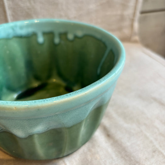 Vintage Pottery Planter - Green + Blue