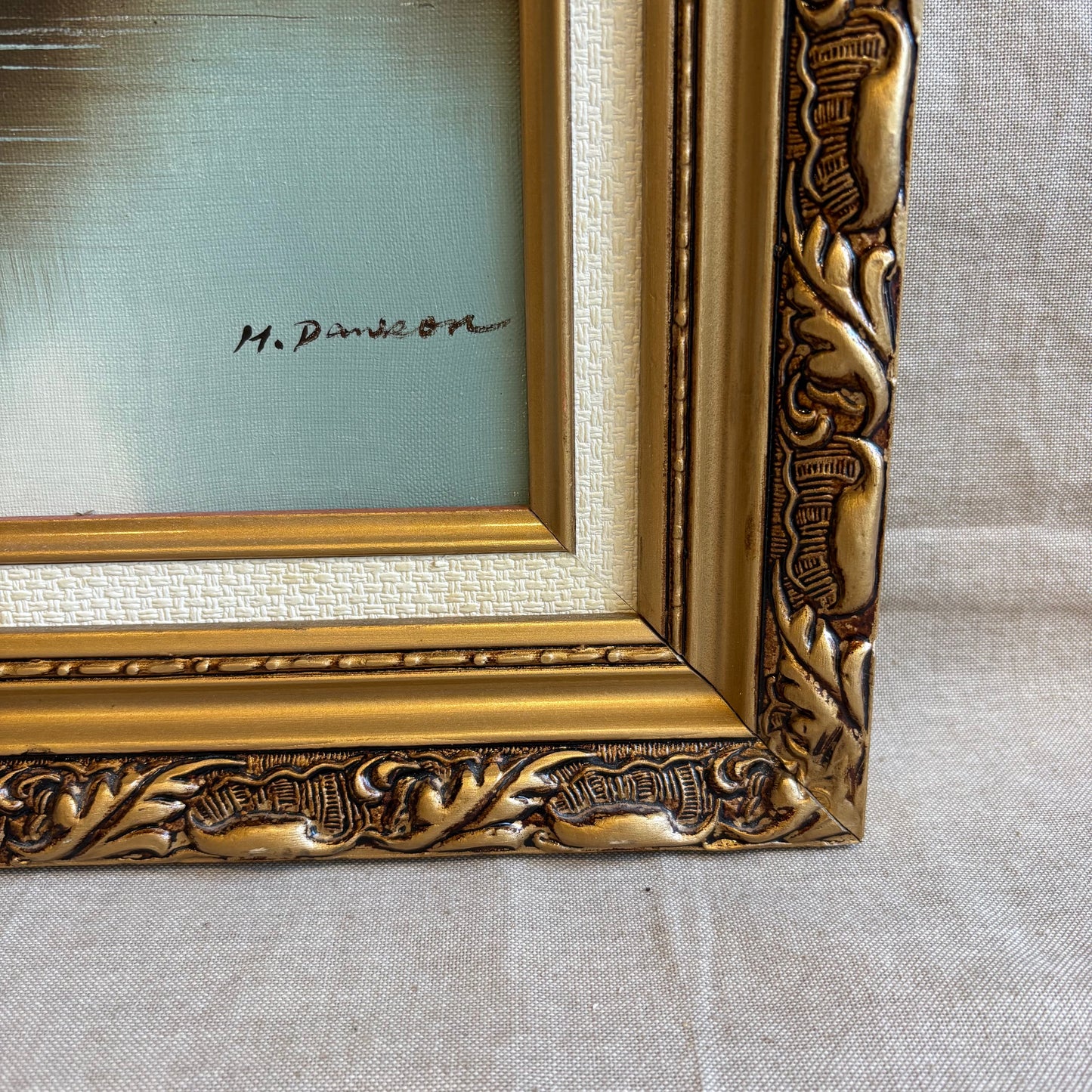 Vintage Oil Painting of Landscape w/ Ornate Gold Frame