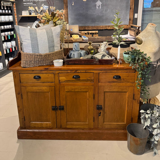 Vintage Wooden Sideboard w/3 Drawers + 3 Latched Doors