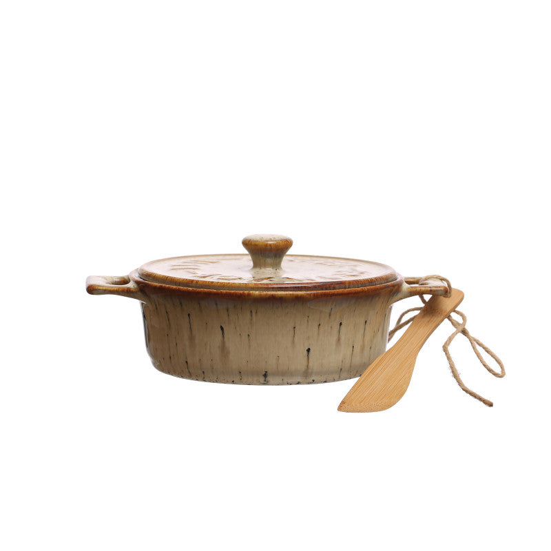 Stoneware Brie Baker w/ Bamboo Canapé Knife