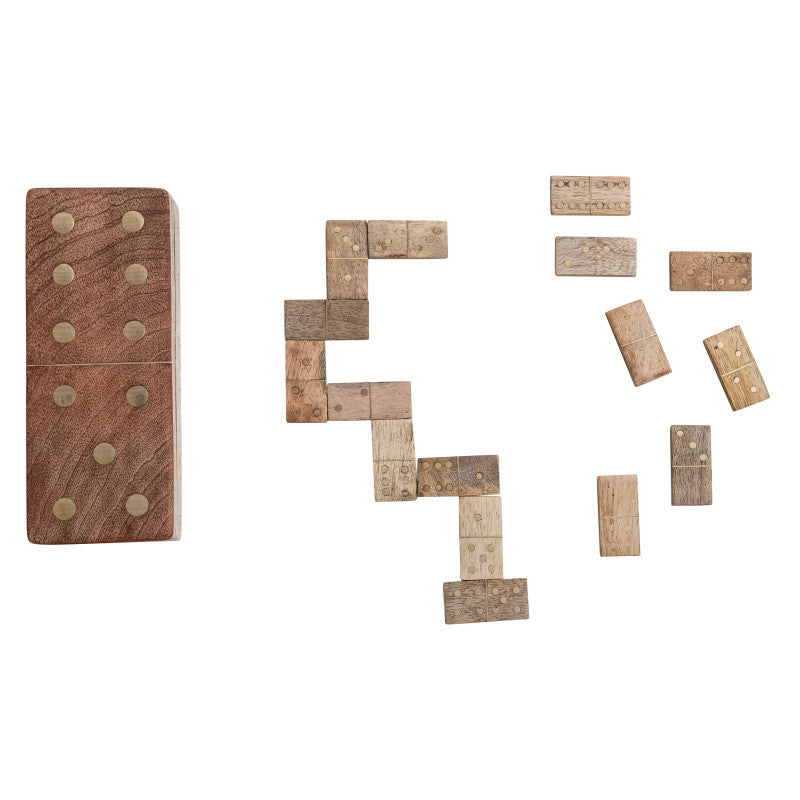 Mango Wood & Brass Dominoes Box Set