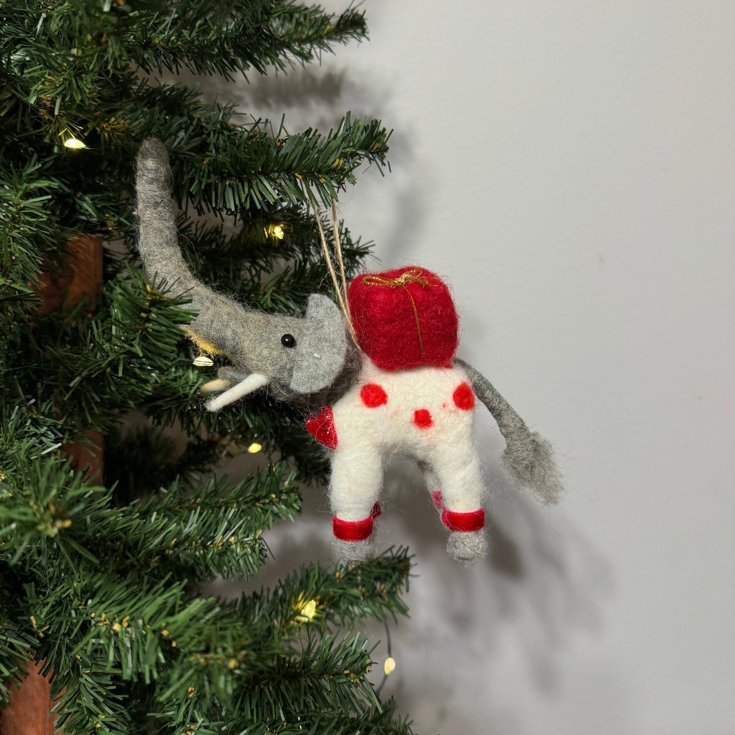 Wool Elephant w/ Present Ornament