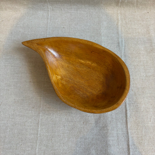 Vintage Carved Teardrop Wooden Bowl