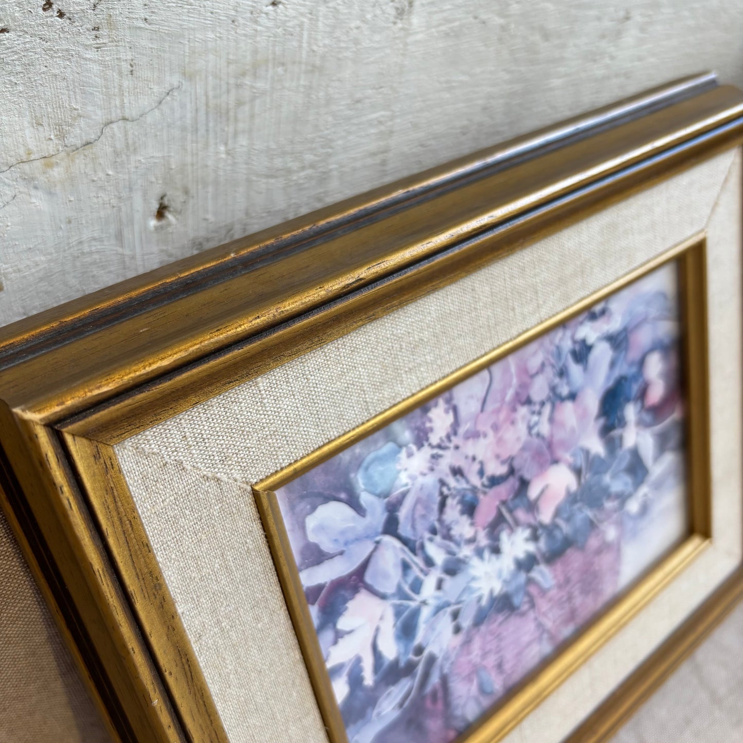Vintage Floral Art w/ Gold Frame + Fabric Surround -XS