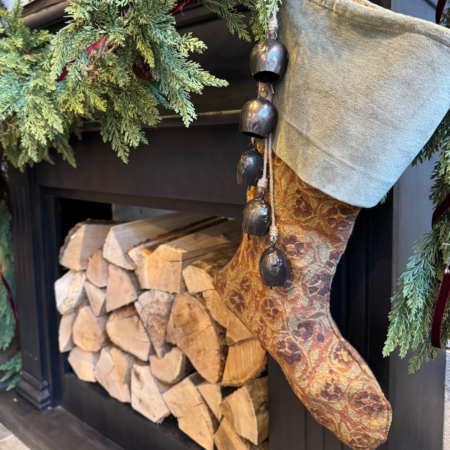 Tulsi Block Print Velvet Stocking