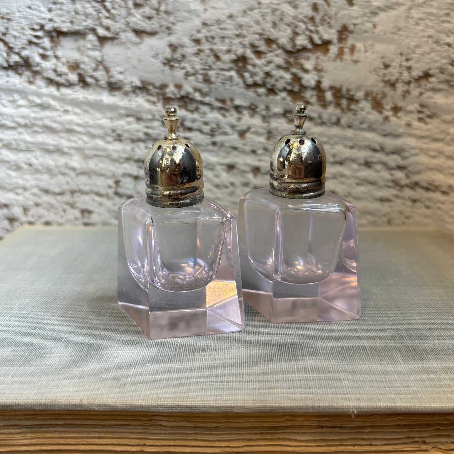 Vintage Mini Pink Glass Salt & Pepper Shaker Set