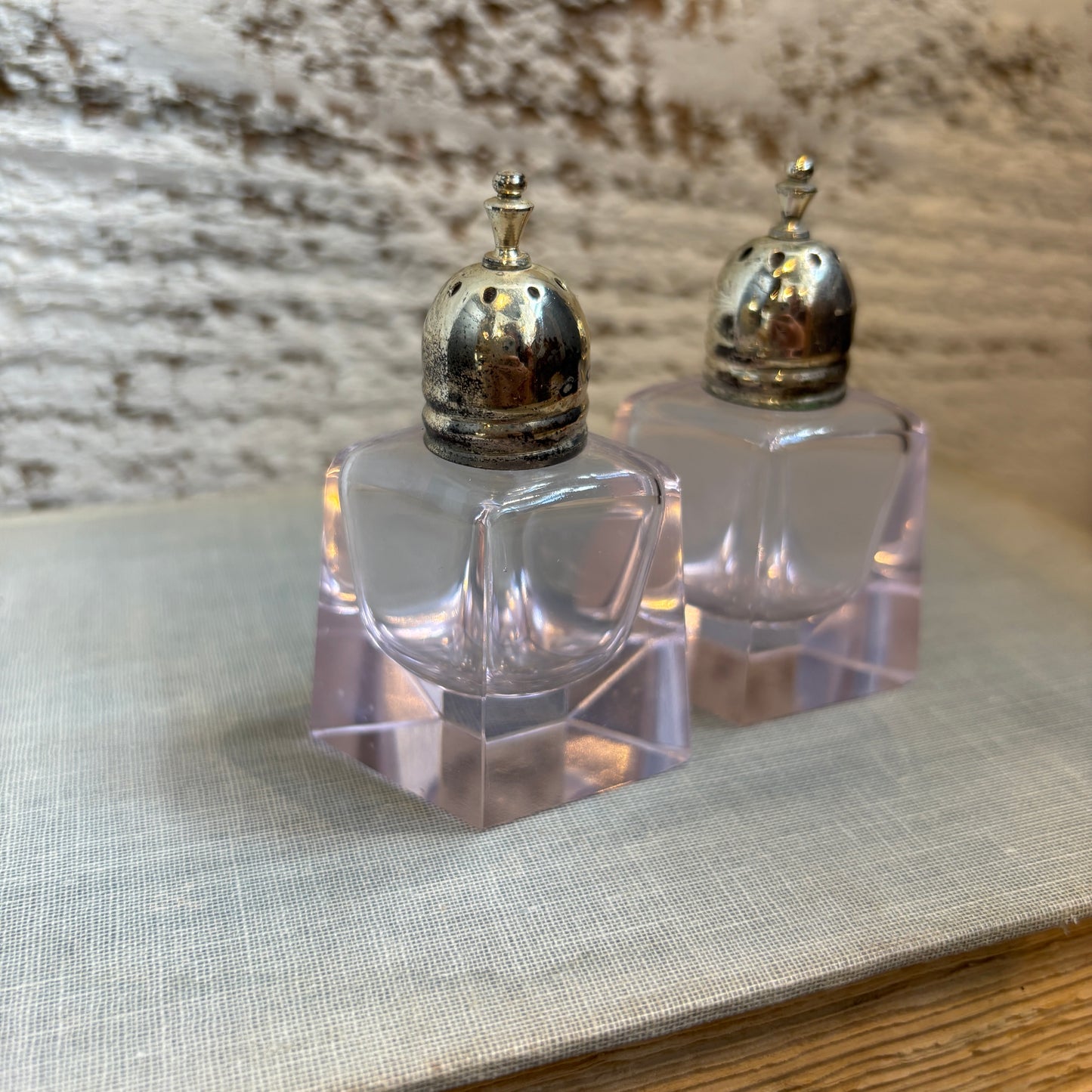 Vintage Mini Pink Glass Salt & Pepper Shaker Set