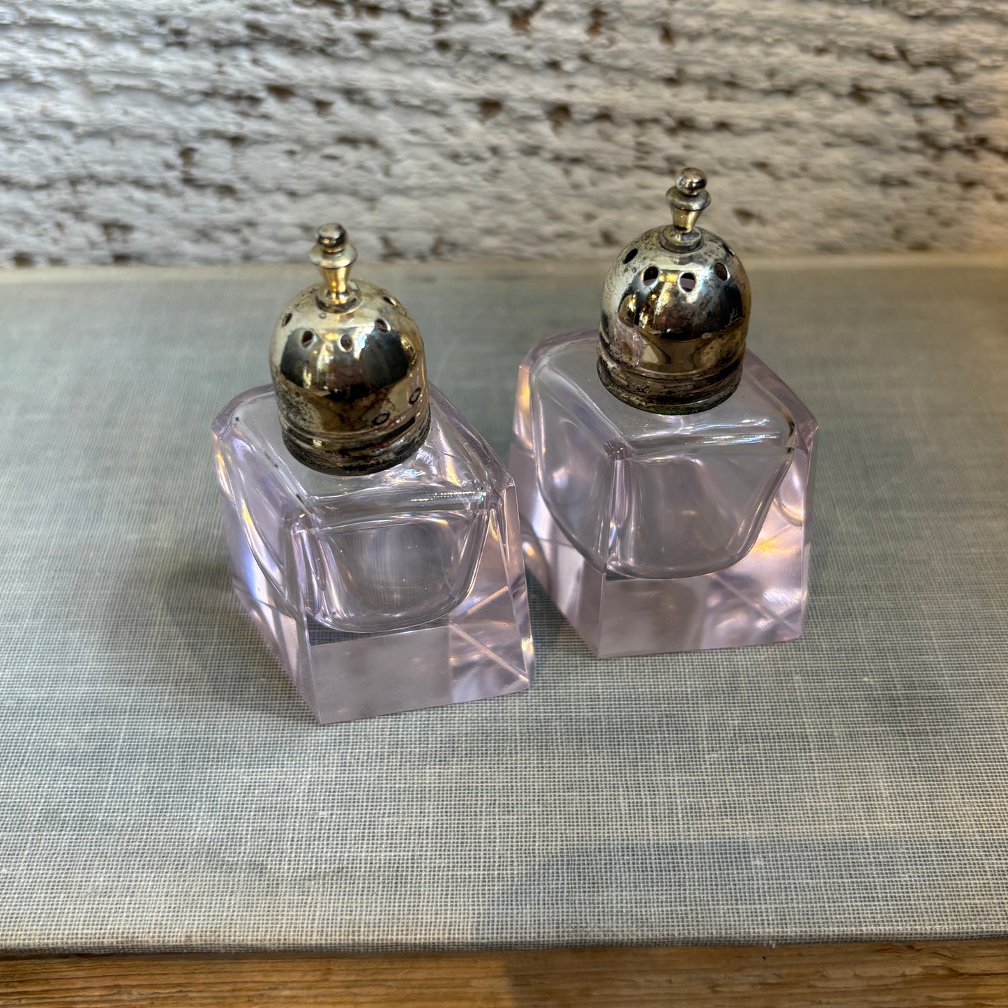 Vintage Mini Pink Glass Salt & Pepper Shaker Set