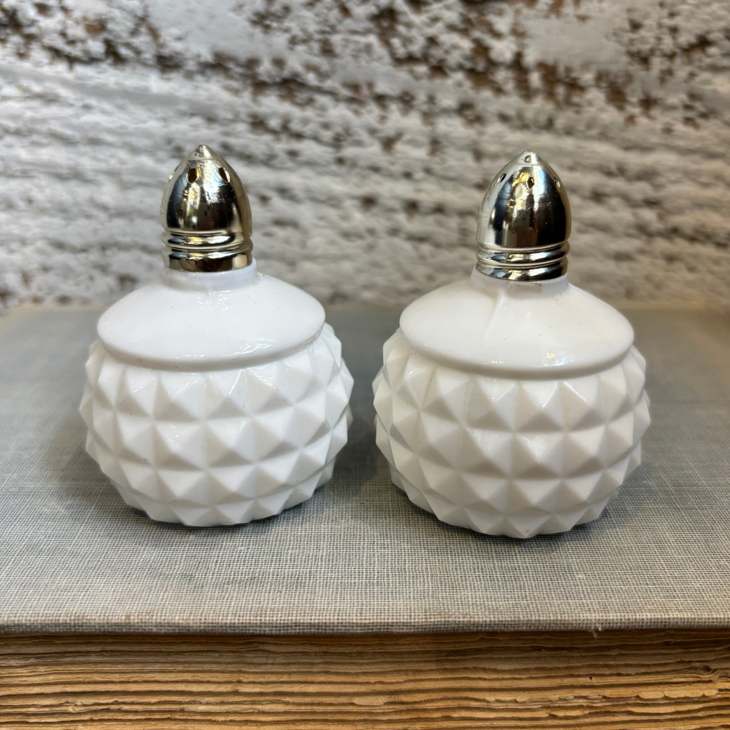 Vintage Studded Milk Glass Salt & Pepper Shaker Set