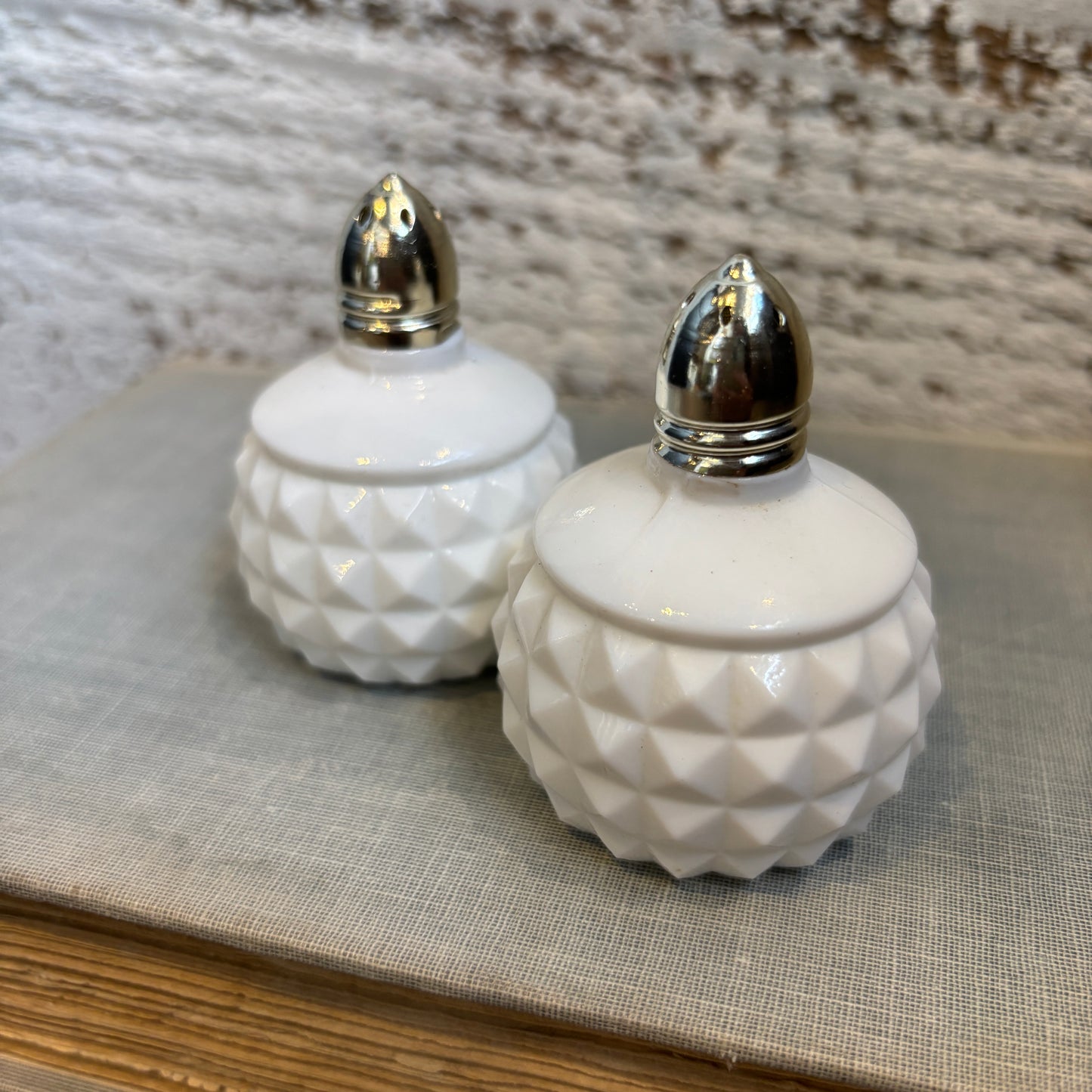 Vintage Studded Milk Glass Salt & Pepper Shaker Set