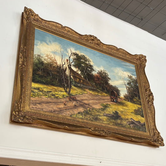 Vintage Inge MacDonald Oil Painting w/ Ornate Frame - Wagon On Road