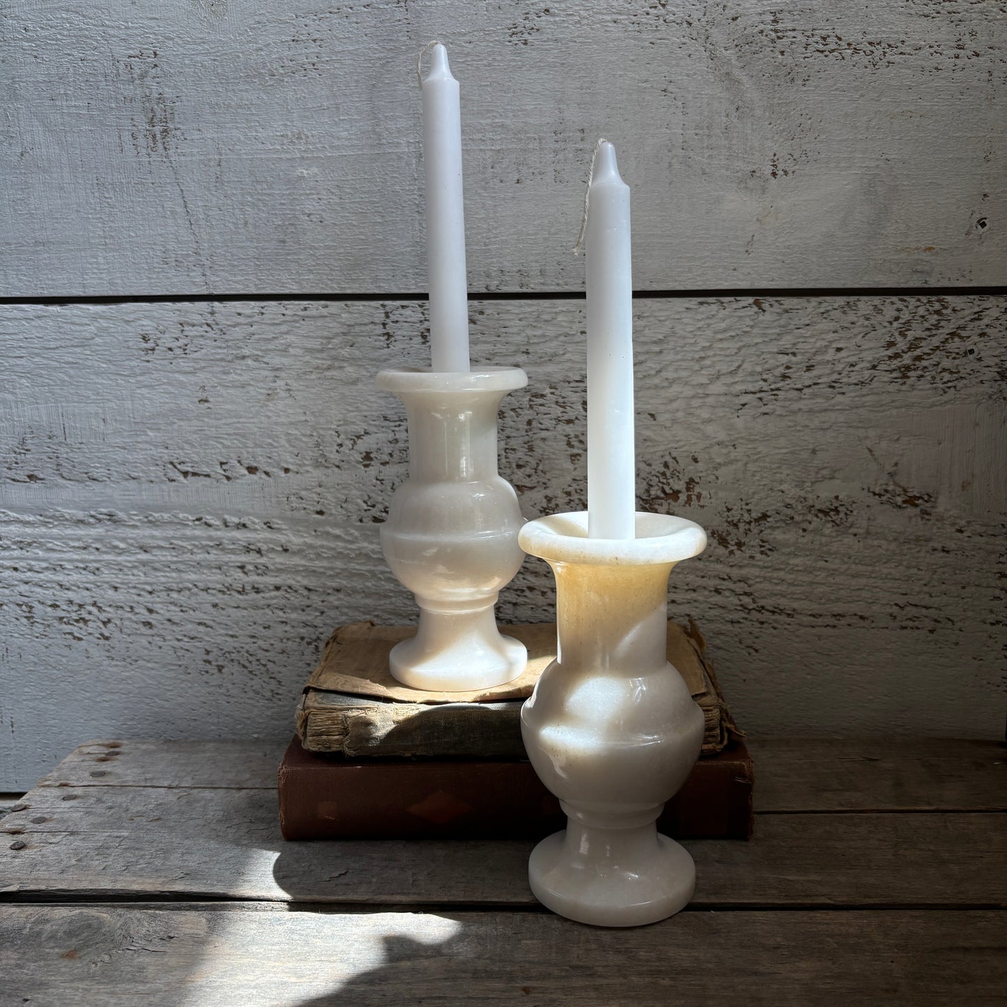 Vintage Alabaster Candle Holders - Set of 2