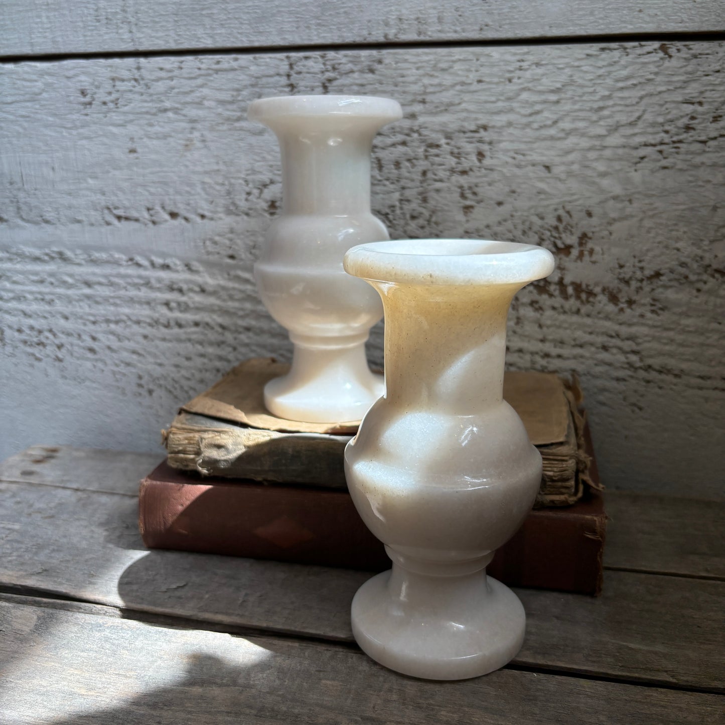 Vintage Alabaster Candle Holders - Set of 2