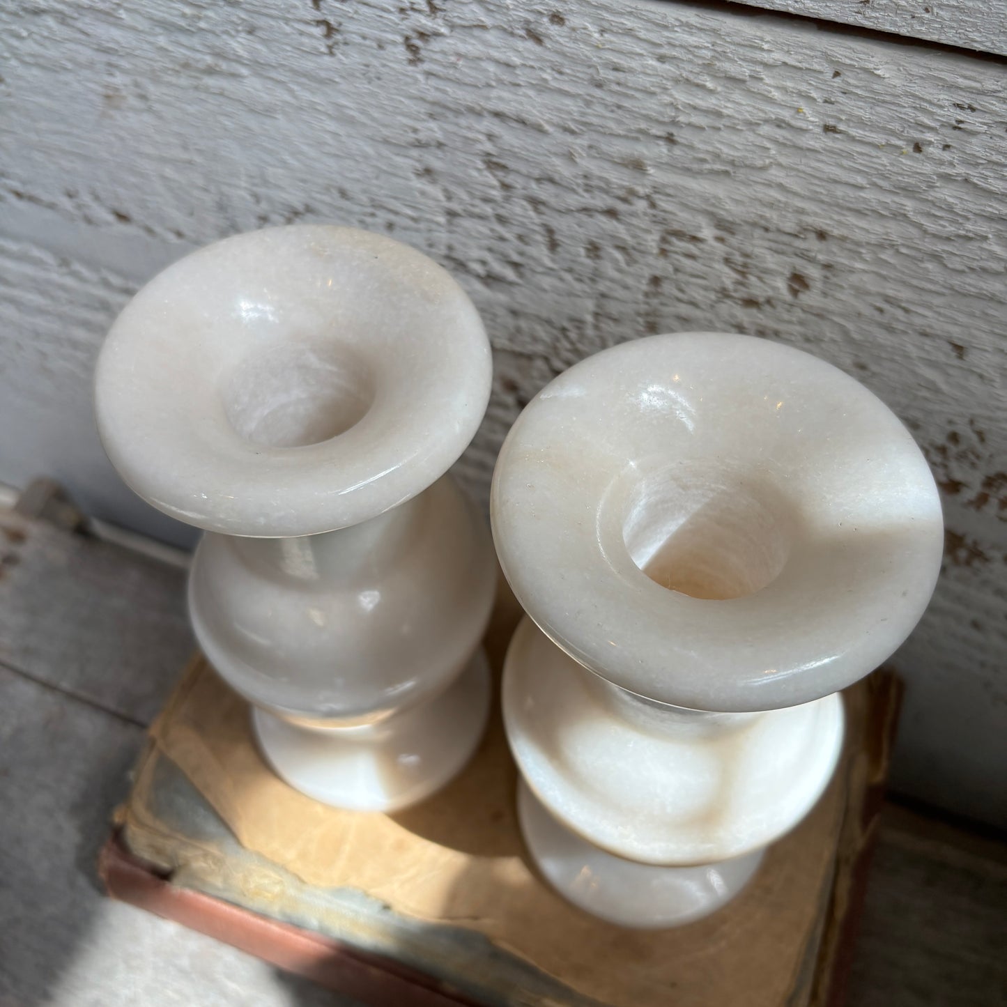 Vintage Alabaster Candle Holders - Set of 2