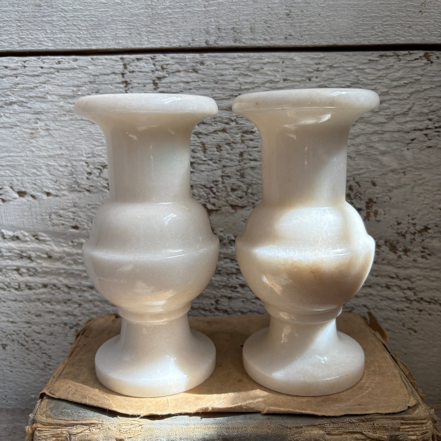 Vintage Alabaster Candle Holders - Set of 2