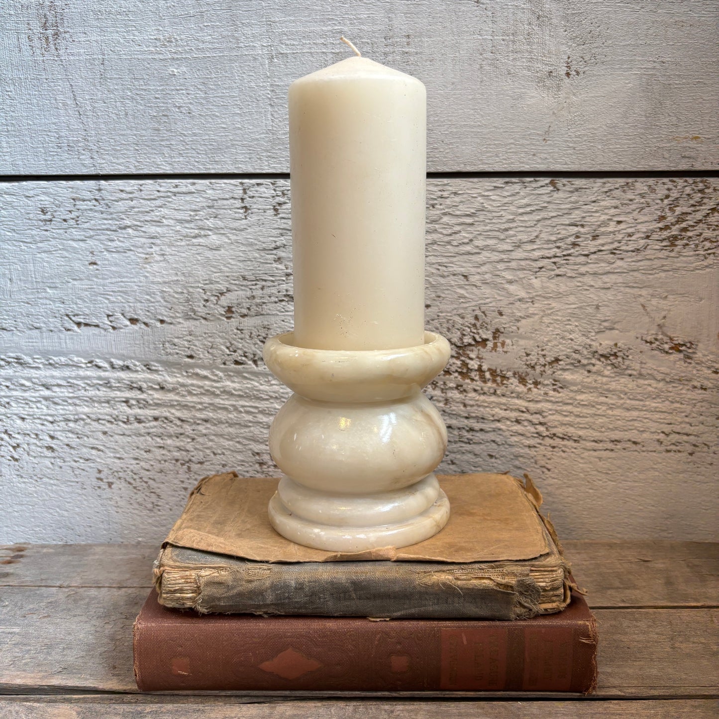 Vintage Alabaster Pillar Candle Holder