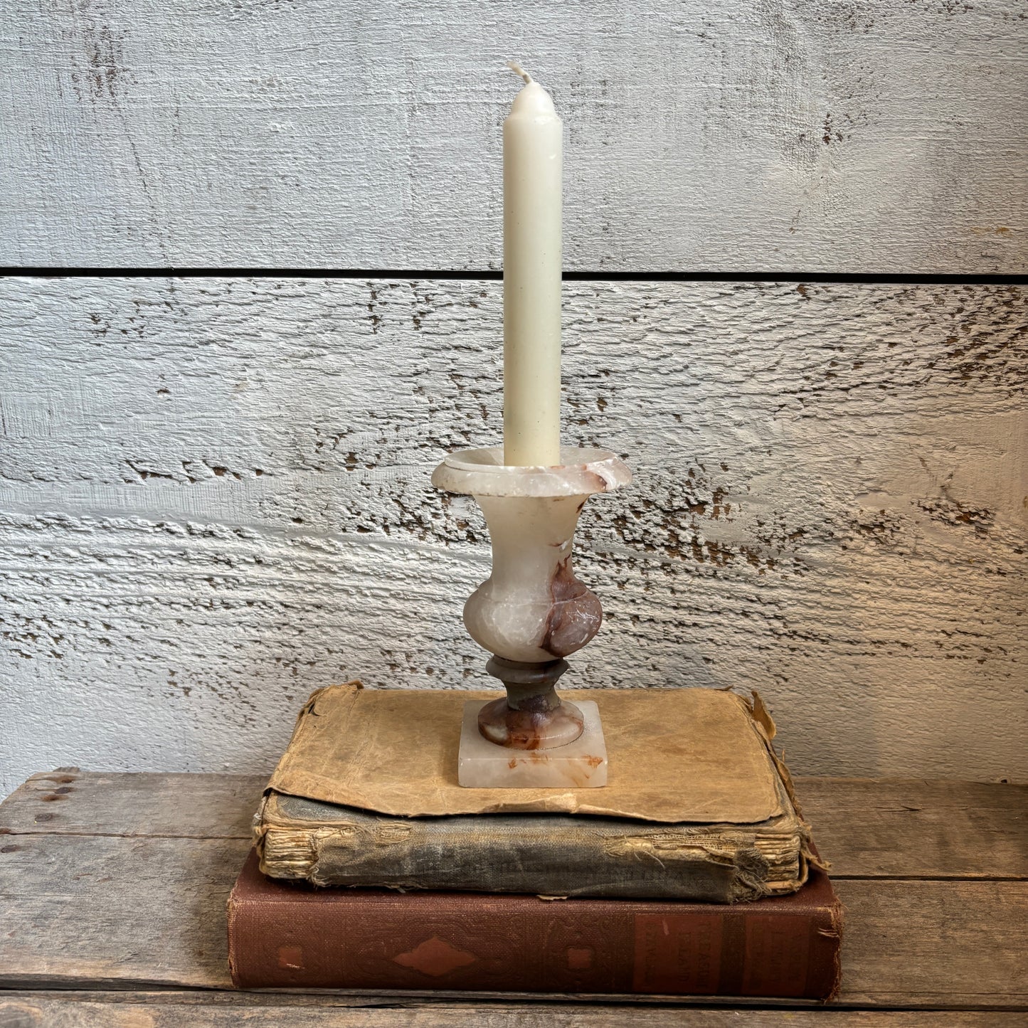 Vintage Stone Candle Holder - Pink Veining