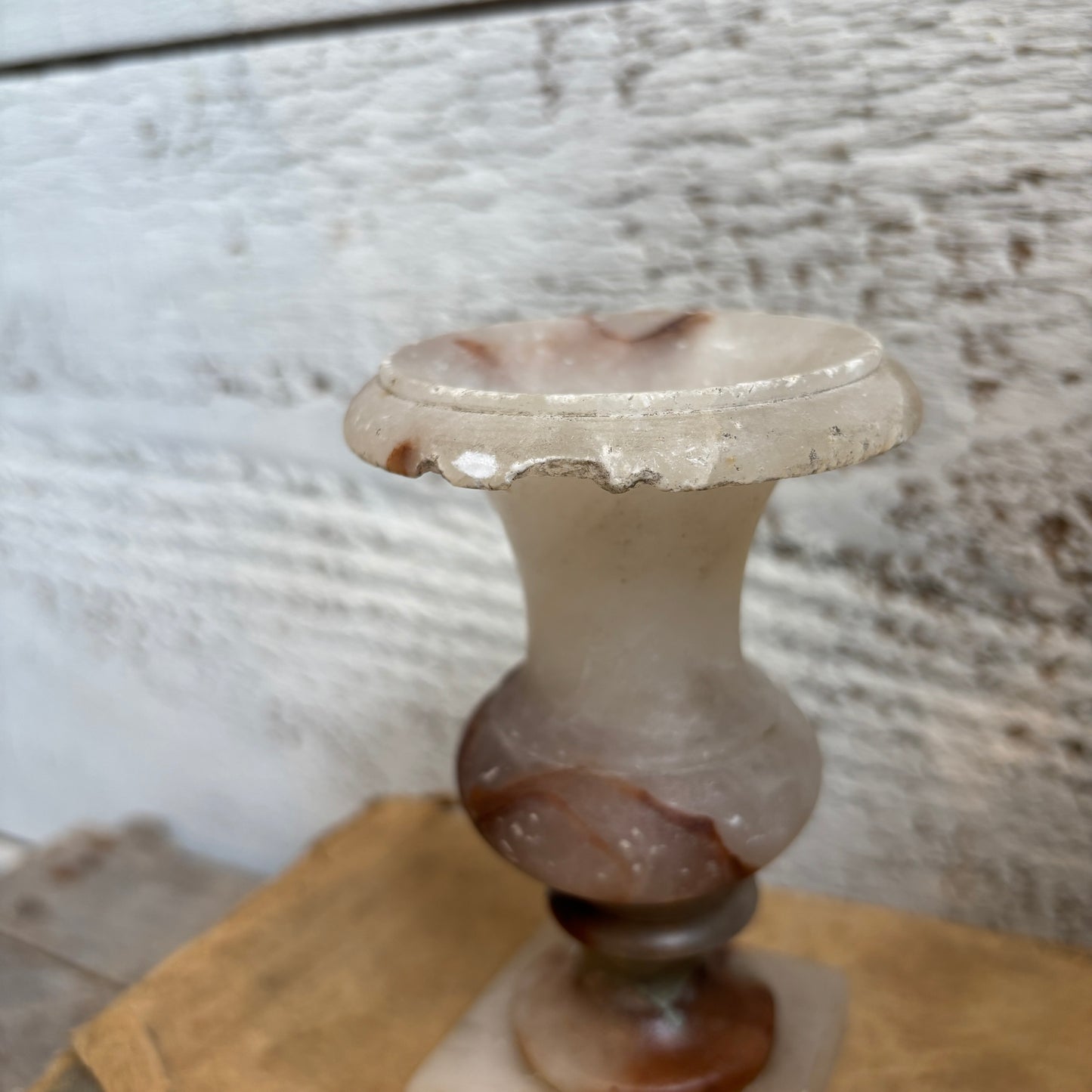 Vintage Stone Candle Holder - Pink Veining