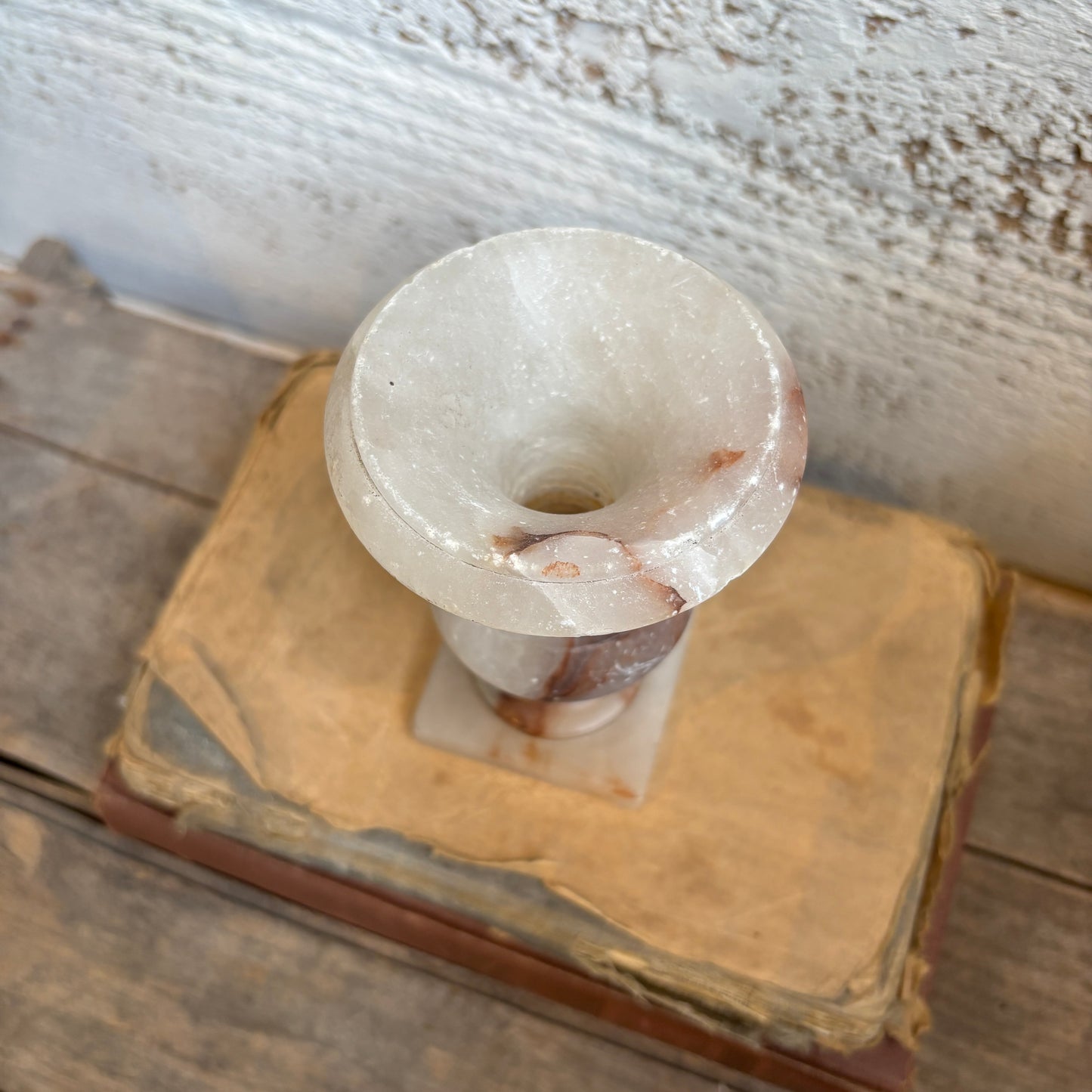 Vintage Stone Candle Holder - Pink Veining