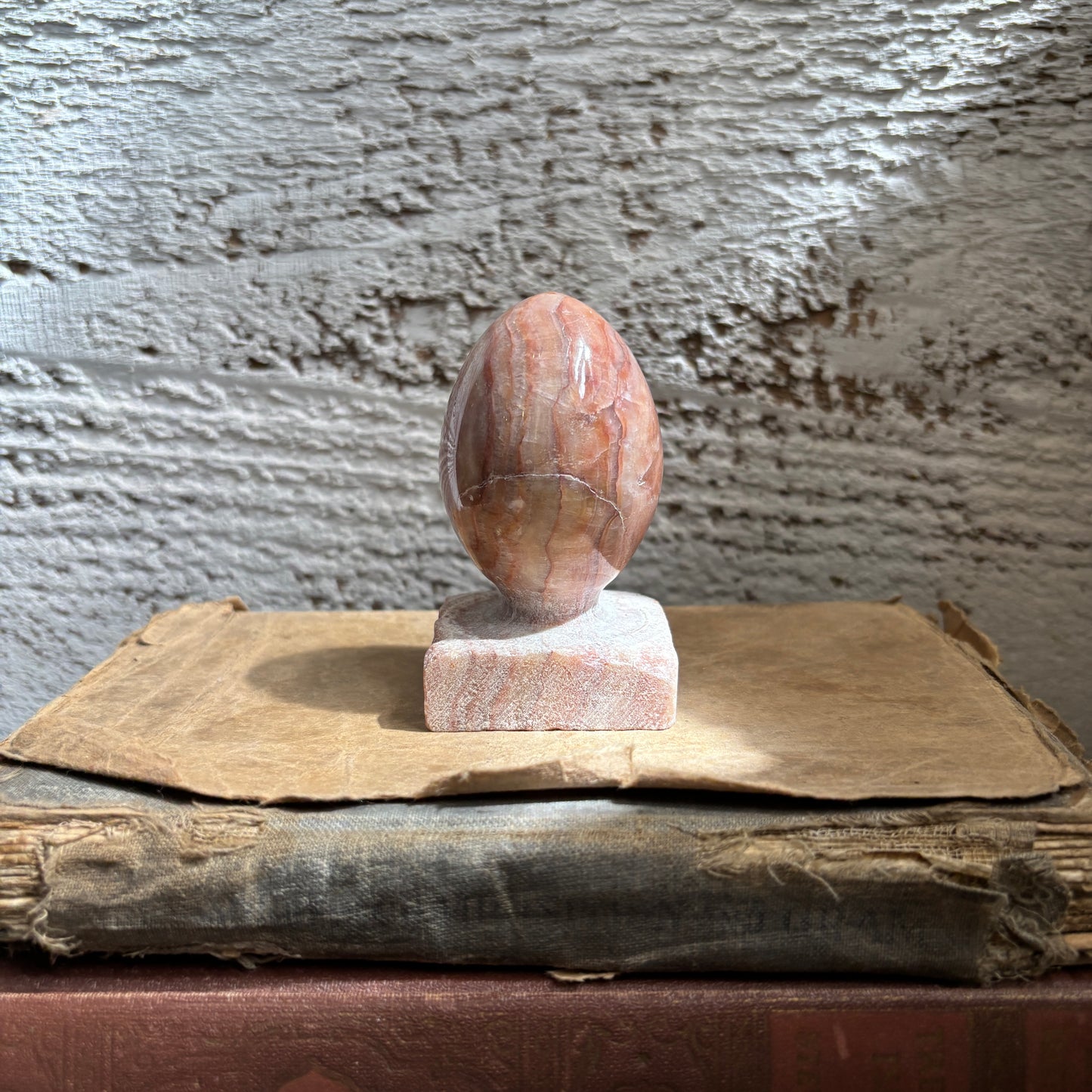 Vintage Pink Stone Egg Paperweight