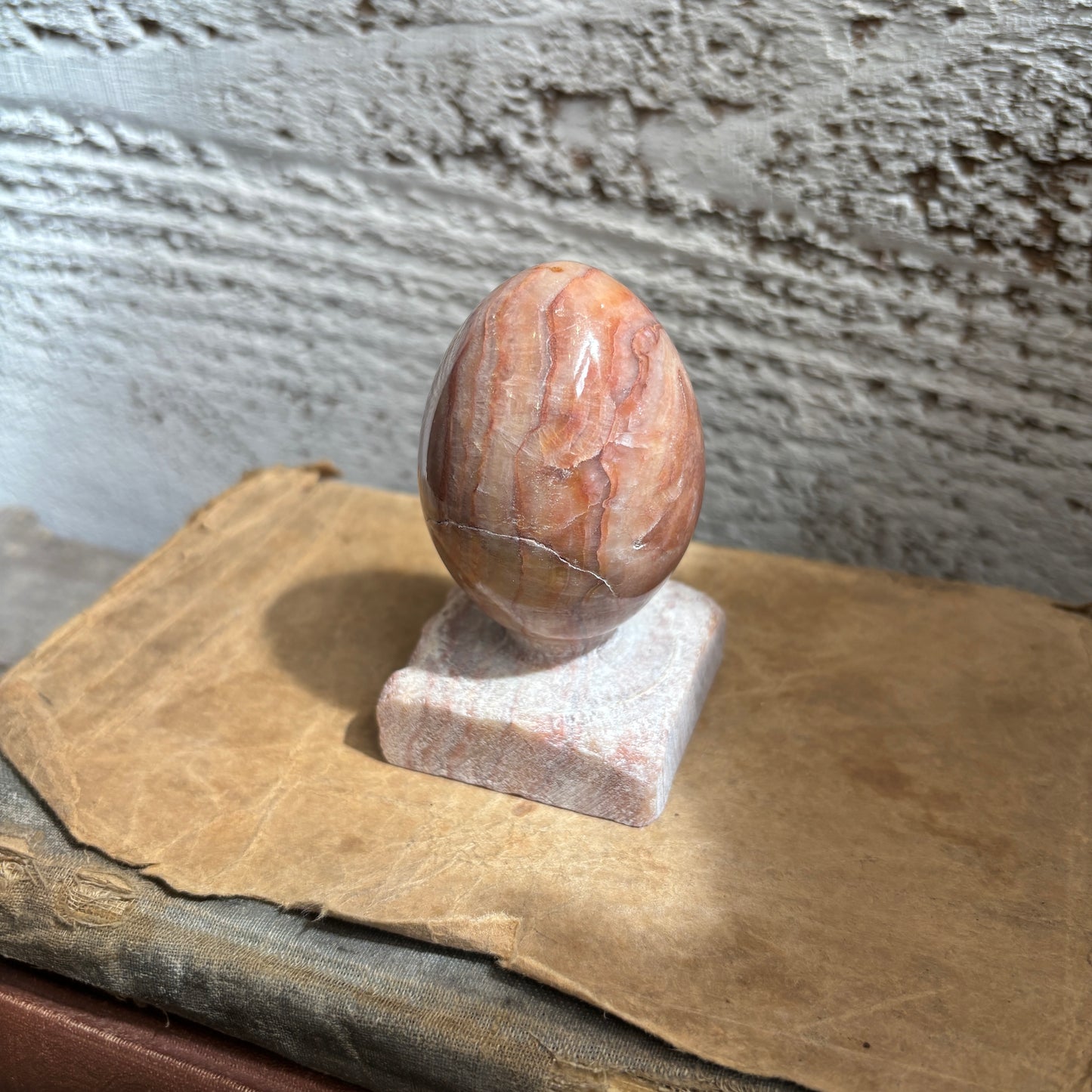 Vintage Pink Stone Egg Paperweight