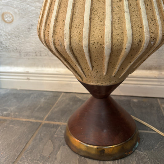 Vintage MCM Teak & Ceramic Table Lamp