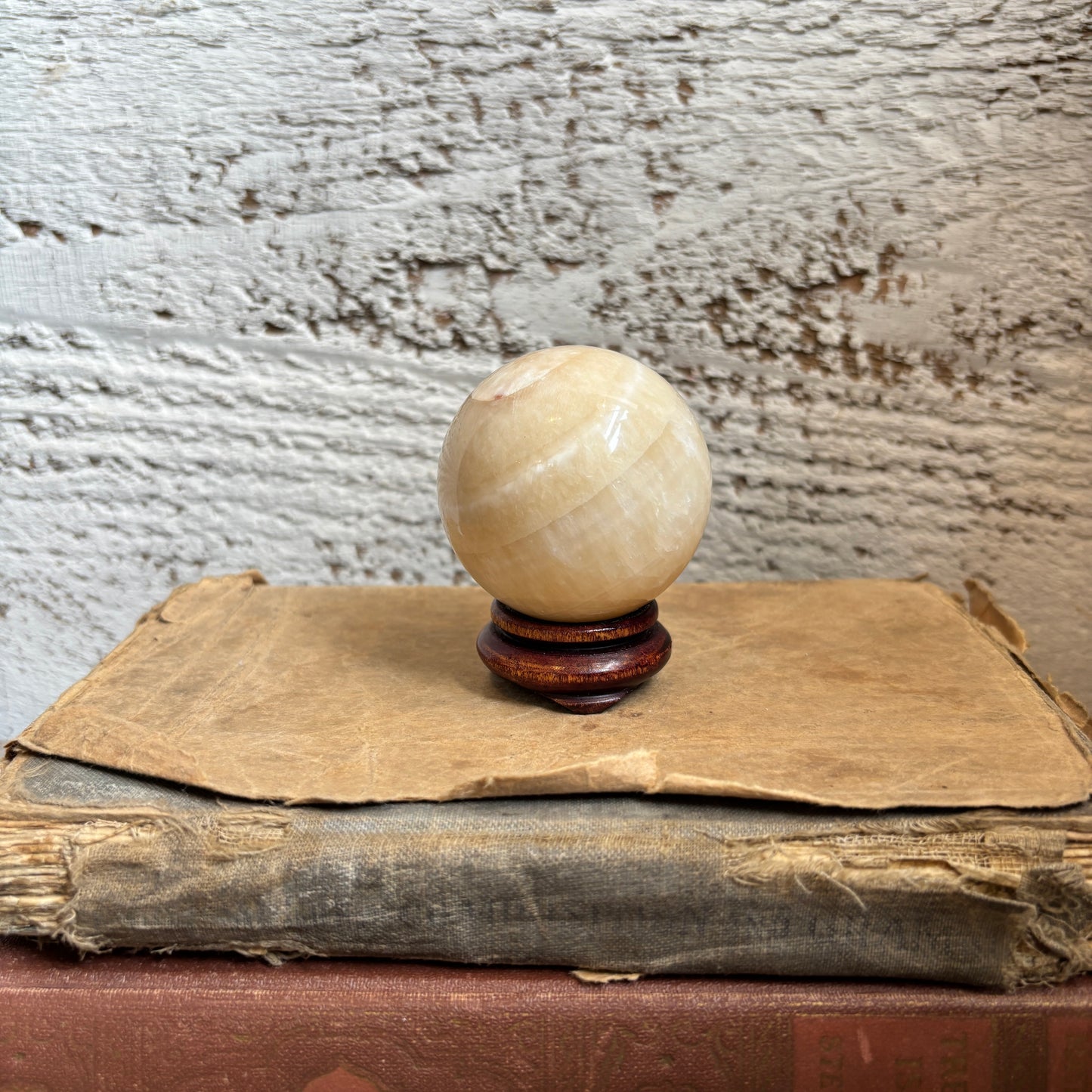 Vintage Alabaster Ball on Wooden Stand