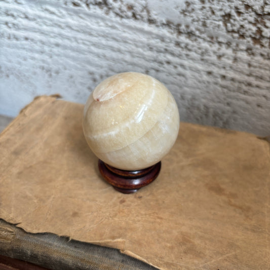 Vintage Alabaster Ball on Wooden Stand