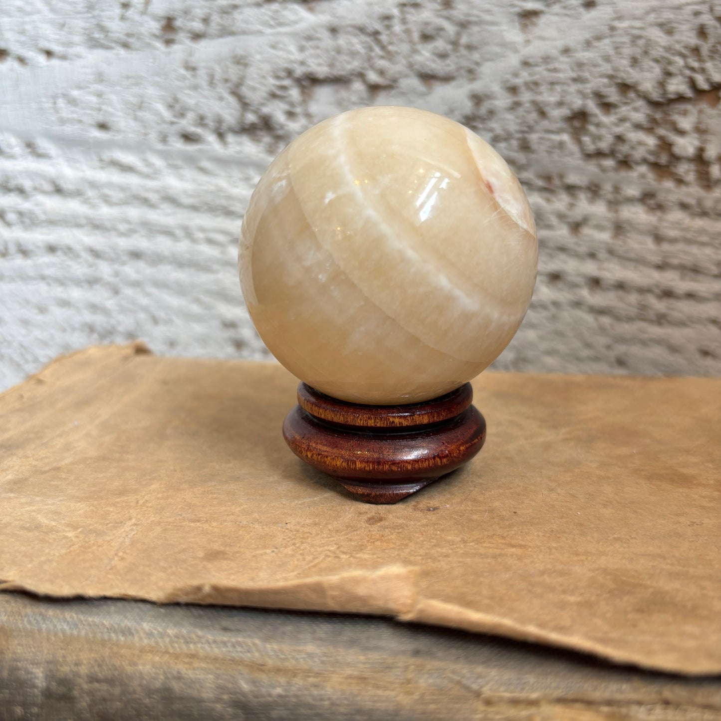 Vintage Alabaster Ball on Wooden Stand