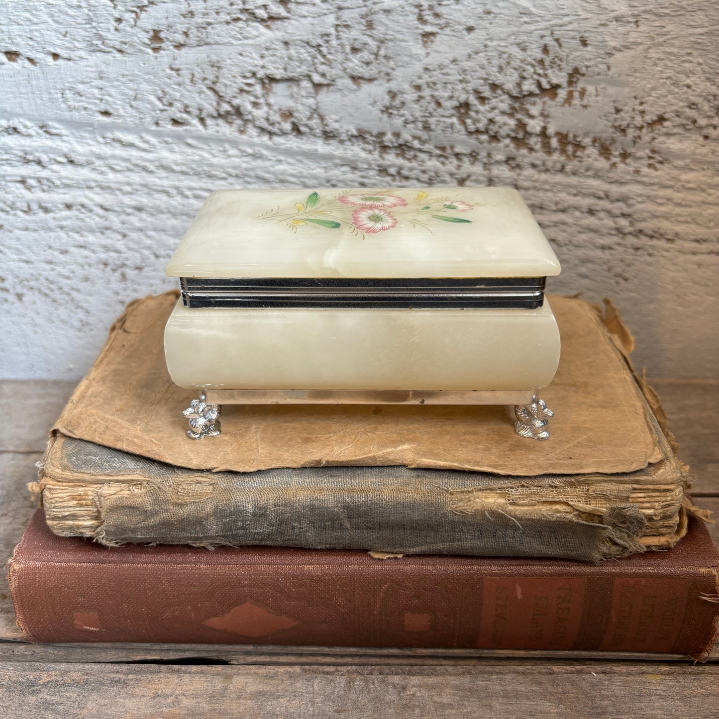 Vintage Italian Alabaster Footed Jewelry Box