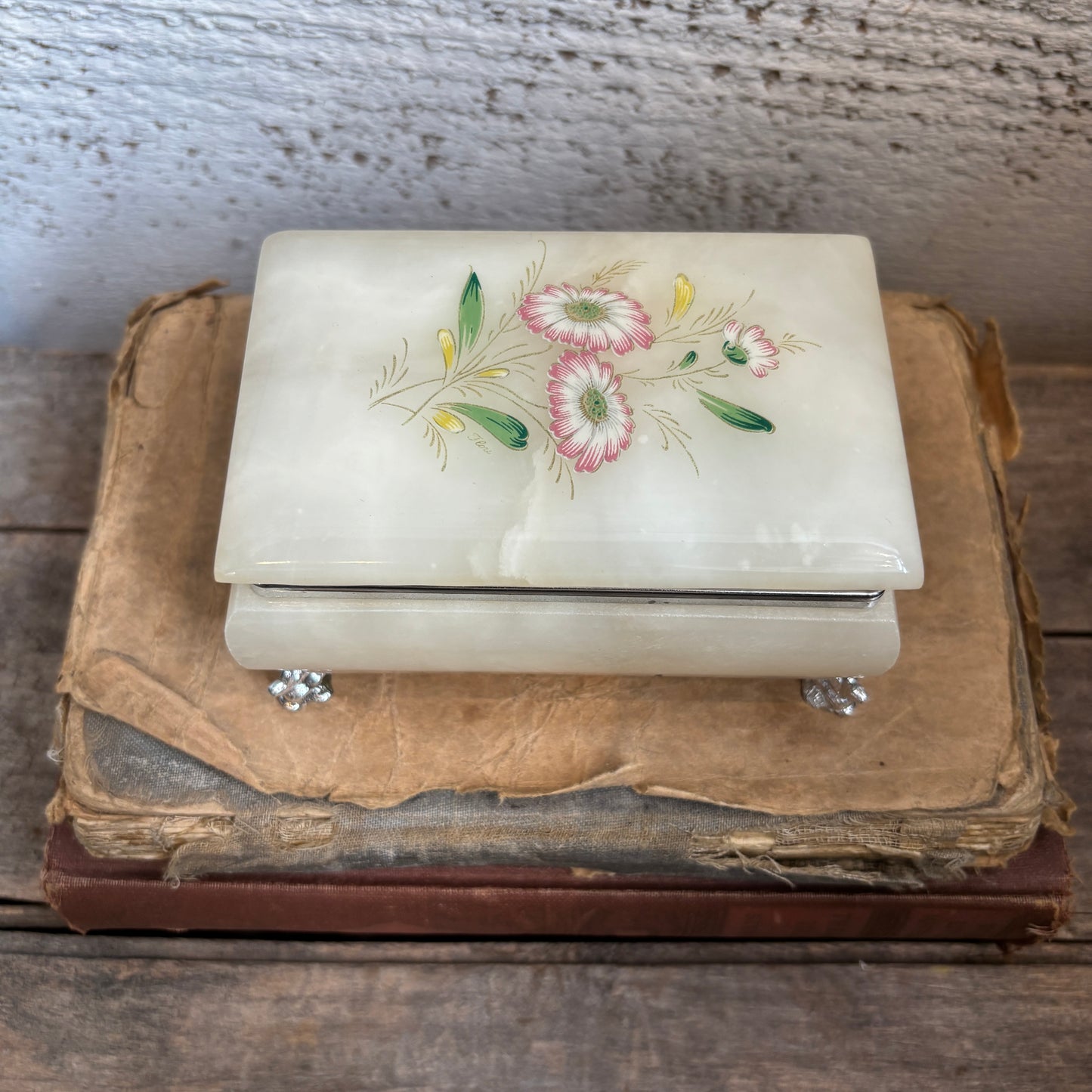 Vintage Italian Alabaster Footed Jewelry Box